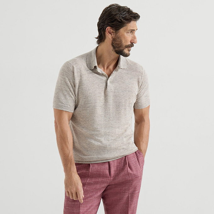 brunello cucinelli cotton linen knit polo shirt